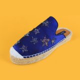 Vogue Ladies Blue Suede Flat Loafer Smoking Espadrille Slide Sandals