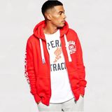 Fleece-Back Jersey Fabric Zip Hoodie with Trackster Print