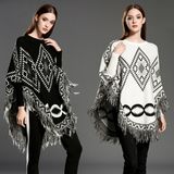 Womens Cardigan Wraps Winter Knitted Cable Fringes Shawls Sweater Poncho (SP618)