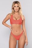Model Material Bikini Red 2 Piece Ribbed Sport Top Hipster Cheeky Bottom Bikini Set