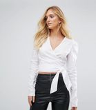 Ladies White Bandage Blouse with Long Sleeve Sexy Blouse