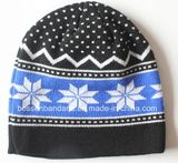 Factory Produce Customized Design Jacquard Blue Knitted Acrylic Cuff Beanie Cap