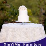 White Color Round Wedding Rosette Satin Table Cloth