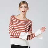 2018 New Design Women's Spring Sweater Coat, Strip Pullover Round Neck Loose Sleeves