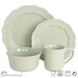 16PCS Embossed Ceramic Dinner Set with Flower Rim