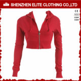 Wholesale High Quality Custom Red Crop Hoodies Women Zipper (ELTCHI-7)