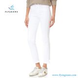 2017 Women Fashion Stretch White Fraying Cuffs Ankle Denim Jeans Pants
