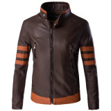 New Design Standard up Collar Zipper Leather Jacket for Man Fashion Wholesale Brown Color