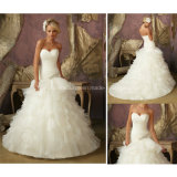 Real Sample Pleated Satin Wedding Gown off-Shoulder Ruffle Bridal Dress