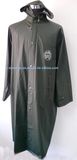 Dark Green Long PU Raincoat with Reflective Strip and Logo