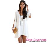 White Chiffon Leisure Mini Skater Jersey Dress