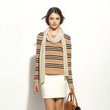 Ladies Striped 100% Cashmere Pullover Sweater, Round Neck Wholesale American Style