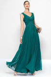 V Neck Empire Waist Green Chiffon Pregnant Women Evening Dress