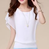 Women Summer Batwing Short Sleeve Chiffon Blouse