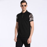 100% Cotton Material and Black Print Design Polo Shirts for Men