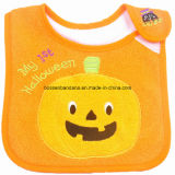 OEM Produce Customized Design Embroidered Pumpkin Halloween Festival Cotton Terry Baby Feeder Bibs