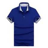 Gentleman Style Yarn Dye Multi-Color Stripes Collar Blue Polo Shirts