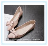 Fashionable and Simple Ladies Leather Flat Shoes with Bowknot