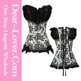 Black White Ruched Mesh Adorned Corset