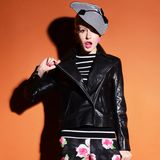 High Quality Women Fashion Black PU Leather Jacket