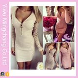 Dropship Womens Zipper V Neck Bodycon Party Dress (Dress 152)
