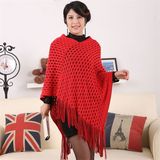 Women Batwing Cape Tassel Knit Tops Poncho Shawl Sweater Outwear