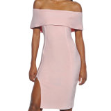 Wholesale Lady off Shoulder Overlay Pink Bandage Dress