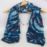 Azo Free Digital Printing Blue Woven Scarf for Ladies Fashion Accessory