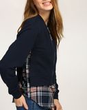2017 Navy Blue Women Customized Checkered Betsy Cardigan with Zipper Front
