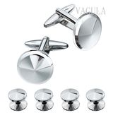 VAGULA Jewelry Silver Plated Tuxedo Fibre Cufflinks Studs 6PCS Set Cuff Links