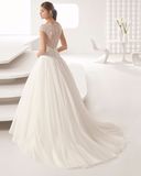 Heavy Beading Lace Top Cap Sleeve Chiffon Wedding Dress