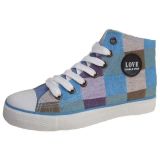 Hot Wholesale High Cut Blue Printed Canvas Shoes for Mens/Womens