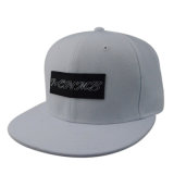 Simple White 6panels Cotton Snapback Cap with 3D Embroidered