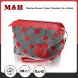 Flowers and Leaves Zipper Portable Red Travel Woman Cosmetic Bag
