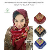 New Fashion Women Printed Square Scarf Spring/Winter Shawl with Tassel