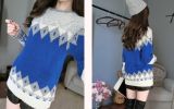 Geometric Pattern Pullover 2015 Winter Models Thick Loose Long Sweater (BTQ104)
