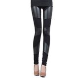 Women Black Punk Knee PU Leather Inset Legging (83832-2)