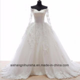 Romantic Wedding Dress with Long Sleeves Detachable Appliques Wedding Gown