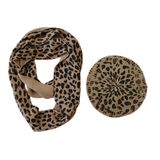 Ladie Super Soft Casherme Like Hat Scarf Snood Set with Leopard Print