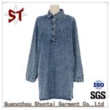 Fashion Ladies Casual Long Polo Shirt Denim Dress