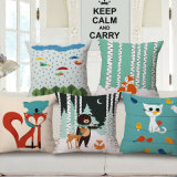 Cotton Linen Printed Lovely Fox Cushion Cover Without Stuffing (35C0254)