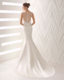 Sheer Tulle Lace Top Satin Mermaid Bridal Gown Wedding Dress