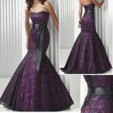 Stock Party Prom Gown Black Purple Lace Mermaid Evening Dress (E38)