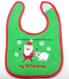 China Factory Produce Custom Design Embroidery Christmas Green Cotton Terry Neck Baby Bib with Verclo