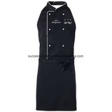 Twill Fabric Chef Apron with Contrast Colour Piping & Buttons