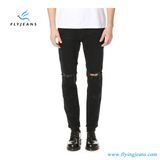 Ripped Spatter Paints Black Denim Straight Leisure Fashion Men Jeans (Pants E. P. 4114)