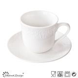 Embossed High White Porcelain Tea Cup and Saucer