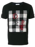 Men's Black Cotton Checked Panel T-Shirt