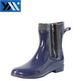 2018 Sunny Fashion Zipper Women PVC Rainboots Navy Ladies Shining Wellingtons Elastic Ankle Boots