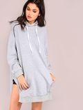 2017 New Designs Slit Hooded Pocket Front Dropped Shoulders Sweatshirt